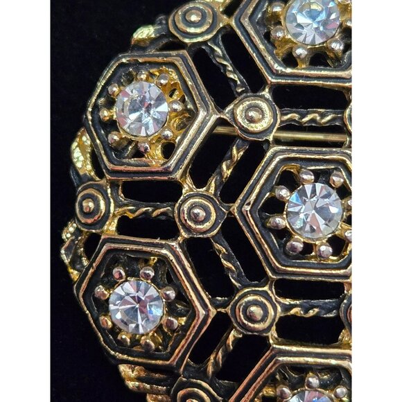 Vintage Goldtone Geometric Crystal Brooch - Picture 3 of 4